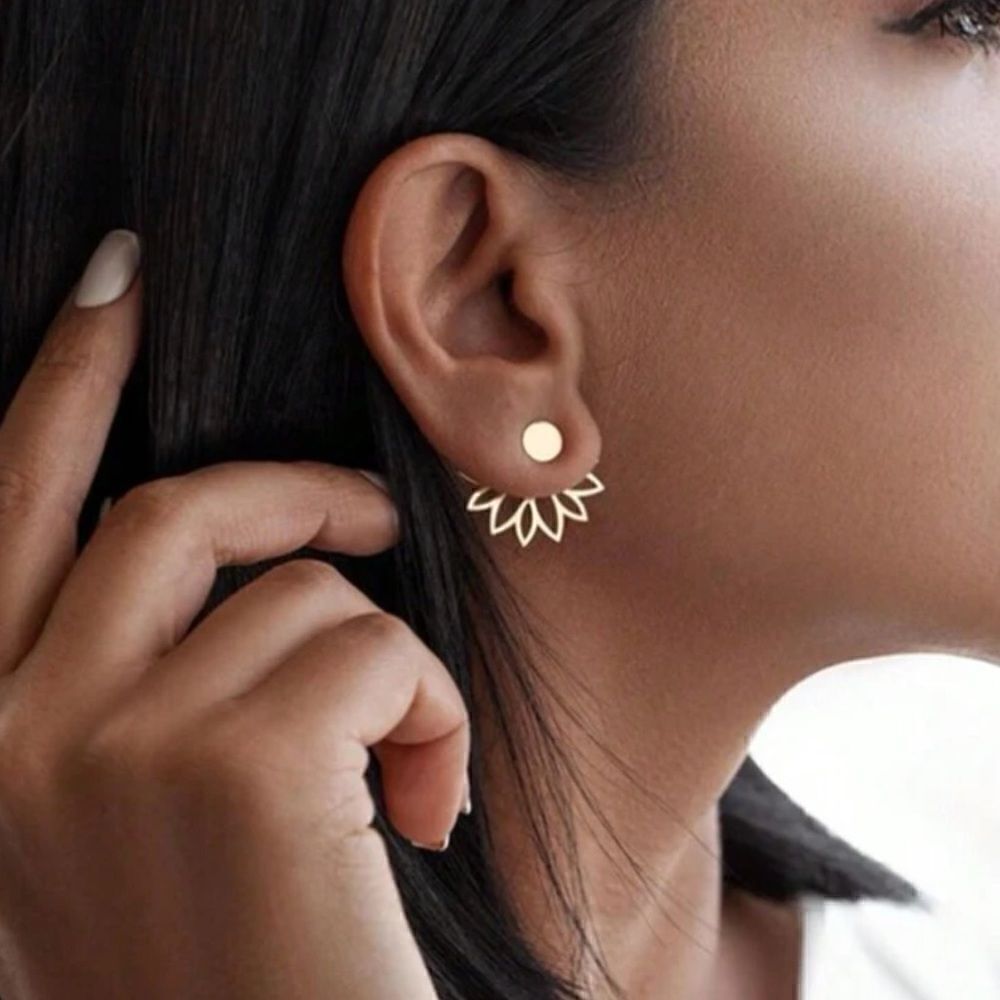 Gold lotus stud earrings #792